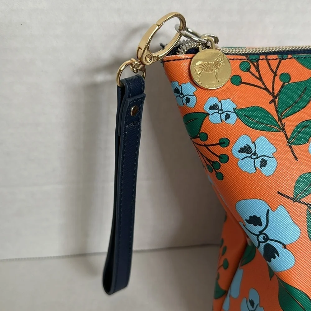 Dabney Lee Floral Orange and Blue Women's Bag wristlet NWOT